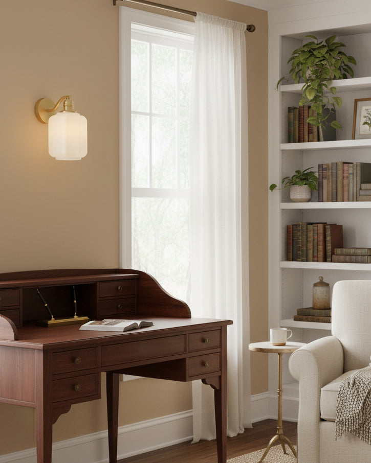 Indoor Sconce Light with Milky Shade and Antique Metal Frame for Hallway Bedroom Living Room Entryway Ambient Glow Fixture 9.8 in Tall