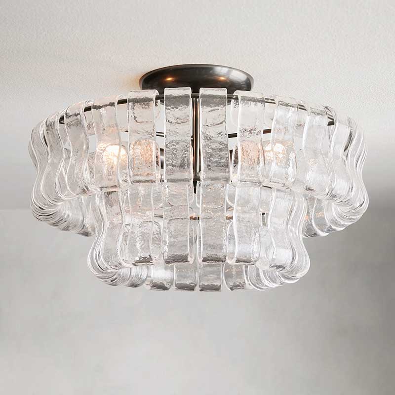Textured Glass Flush Mount Ceiling Light 18-Inch Brass Finish 3-Light Modern Fixture for Living Room Bedroom Dining Room Entryway