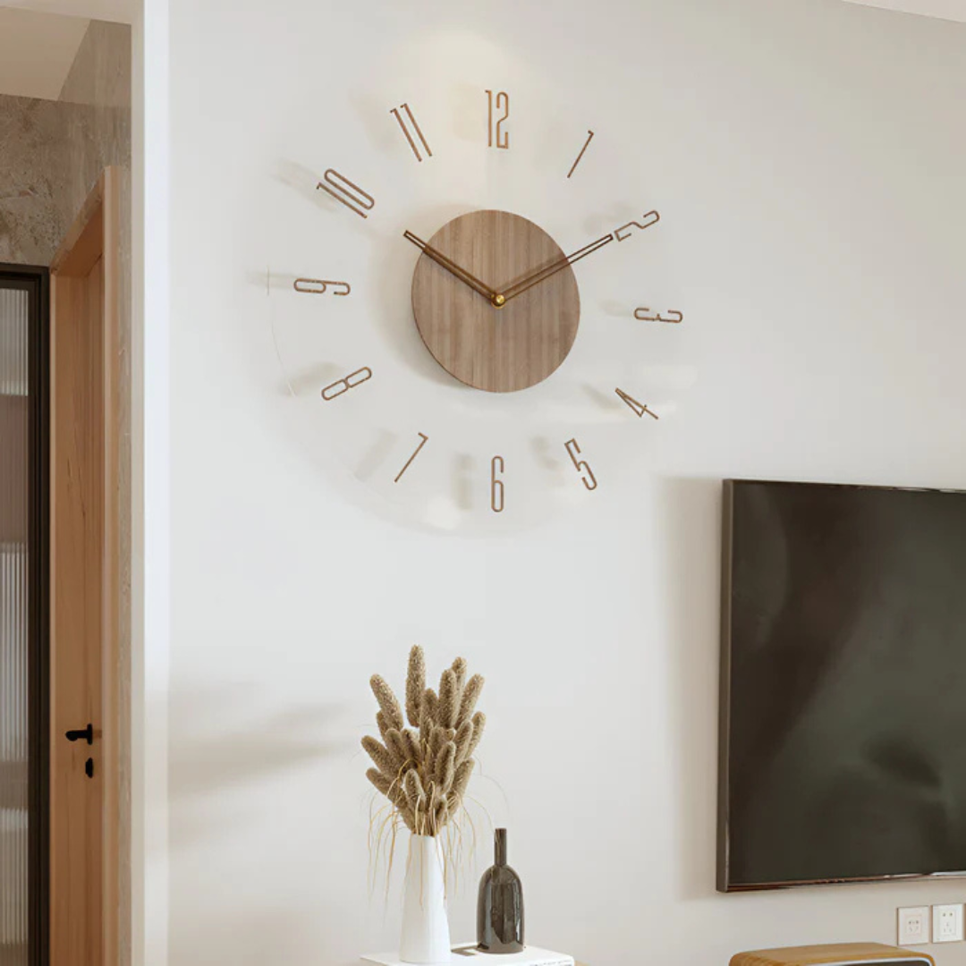 Whisper-Quiet Wall Clock with Wood & Acrylic Face – 12 in Silent Sweep Movement for Living Room, Bedroom & Office