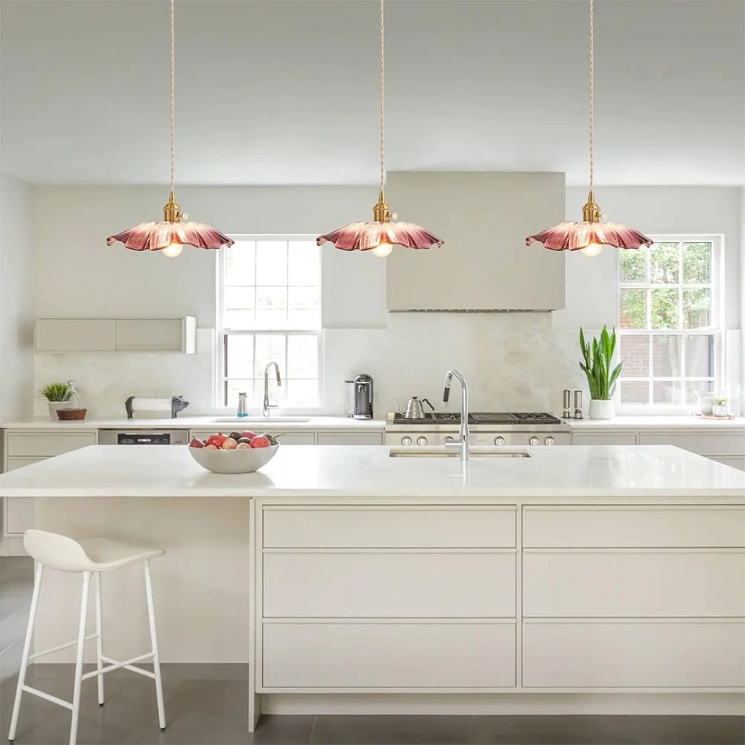 Fluted Glass Hanging Light 11-Inch Shade Burgundy Adjustable Drop Cord E27 Socket for Kitchen Island Dining Area Hallway Above Table Counter