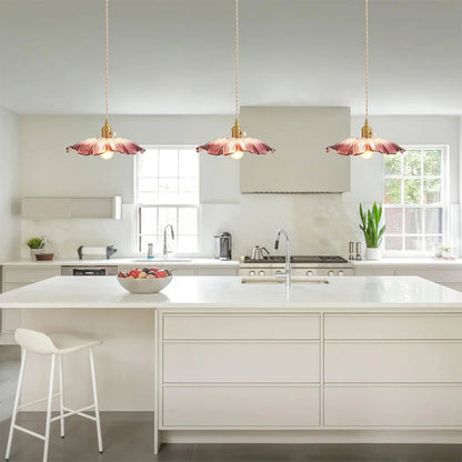 Fluted Glass Hanging Light 11-Inch Shade Burgundy Adjustable Drop Cord E27 Socket for Kitchen Island Dining Area Hallway Above Table Counter