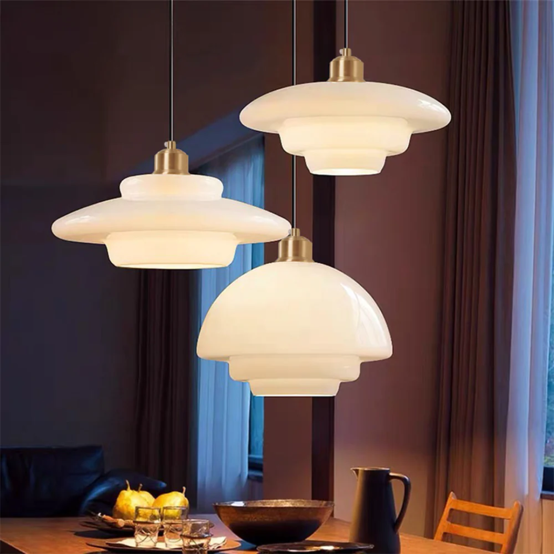 Adjustable Drop Ceiling Light with Cream Glass Shade and Gold Finish for Dining Room Kitchen Island Counter 47 in Cord E27 Socket Modern Far