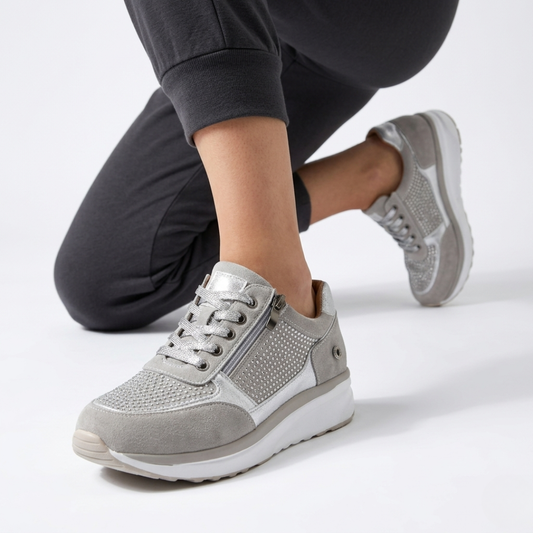 Women's Cushioned Walking Sneakers with Side Zipper – Lightweight Everyday Shoes for Work, Travel & Casual Outings
