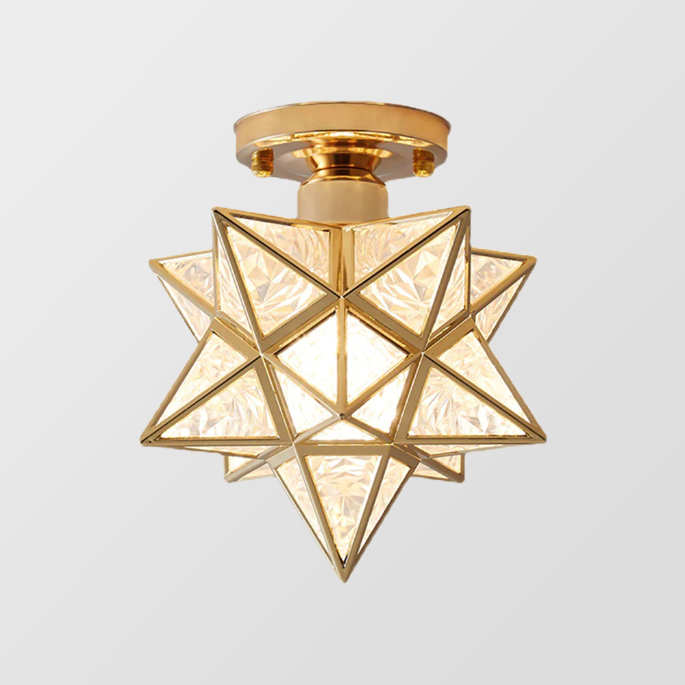 Flush Mount Star Ceiling Light Fixture Gold Metal E27 Socket 8 Inch Diameter Geometric Decor for Bedroom Hallway Entryway
