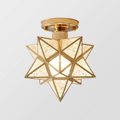 Flush Mount Star Ceiling Light Fixture Gold Metal E27 Socket 8 Inch Diameter Geometric Decor for Bedroom Hallway Entryway