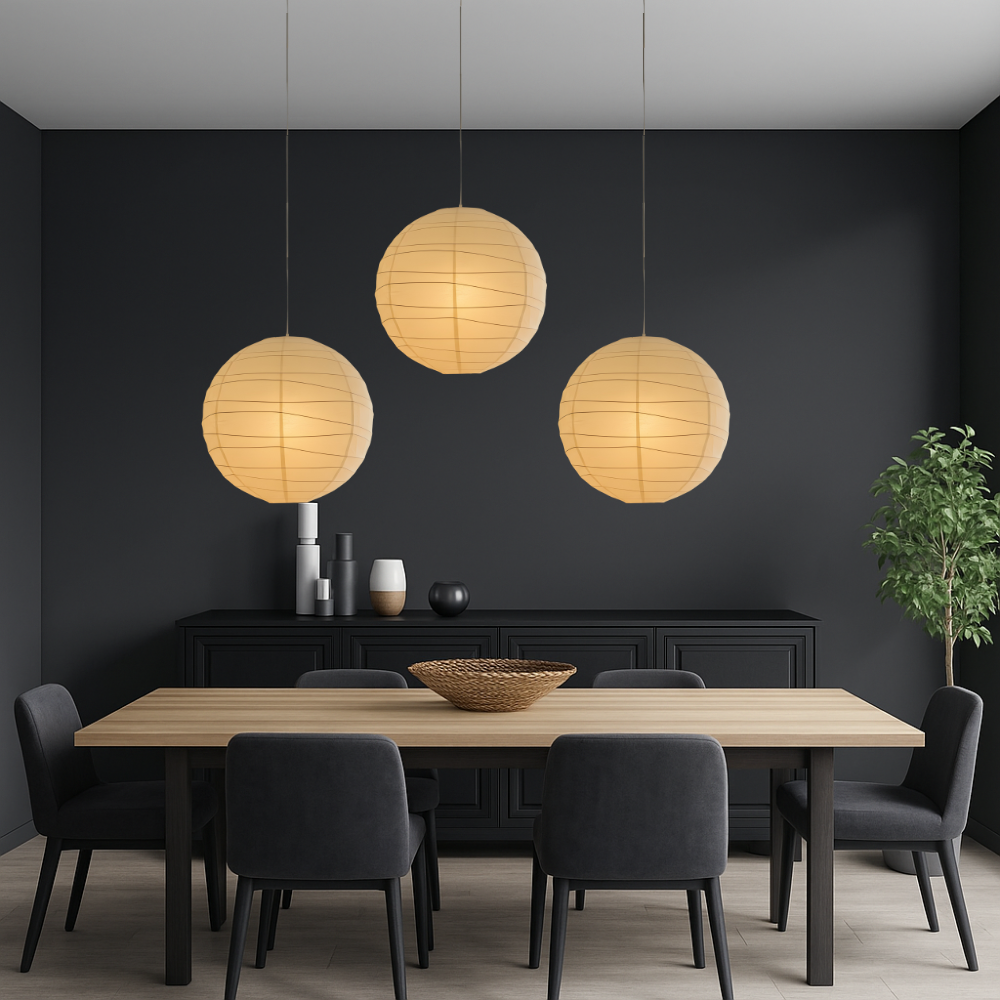 Floating Paper Shade Hanging Light Fixture 22 in White Minimalist Overhead Lamp for Bedroom Dining Room | Soft Ambient Glow Adjustable Drop