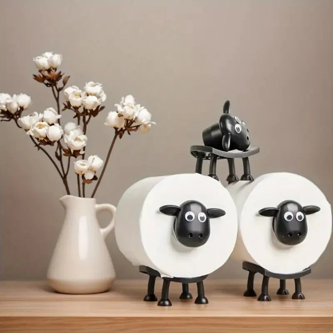 Freestanding Paper Roll Organizer Trio with Farmhouse Animal Design for Bathroom Counter Kitchen Shelf Storage Dispenser Stand