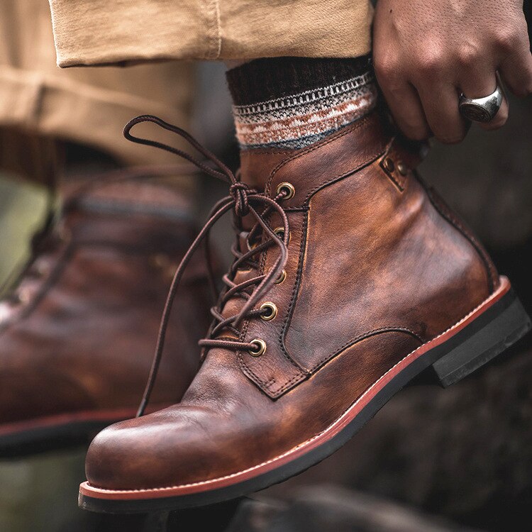 Men's Leather Work Boots with Cushioned Insole – Durable All-Weather Footwear for Daily Wear & Professional Use