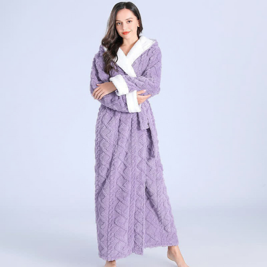 Women's Hooded Fleece Bath Robe with Pockets Long Soft Loungewear for Home & Spa Gray Pink Purple Green Winter Wrap
