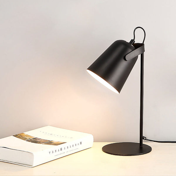 Single-Light Desk Lamp with Metal Bucket Shade in Soft Pastel Finish for Bedroom Nightstand or Living Room Side Table