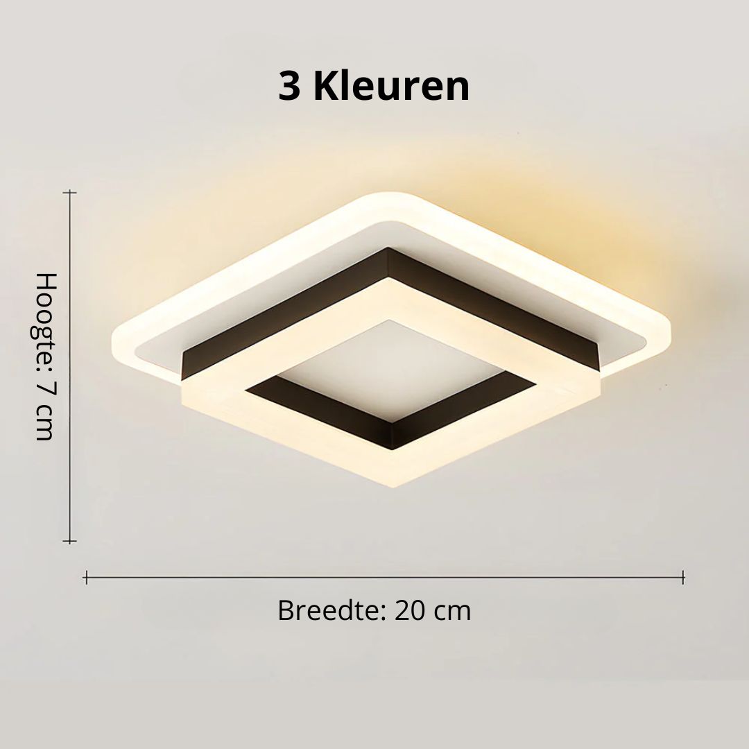 Flush Mount LED Light Fixture Square Layered Design 1920 Lumens for Bedroom Hallway Living Room Kitchen Den Black Gold Finish Contemporary M