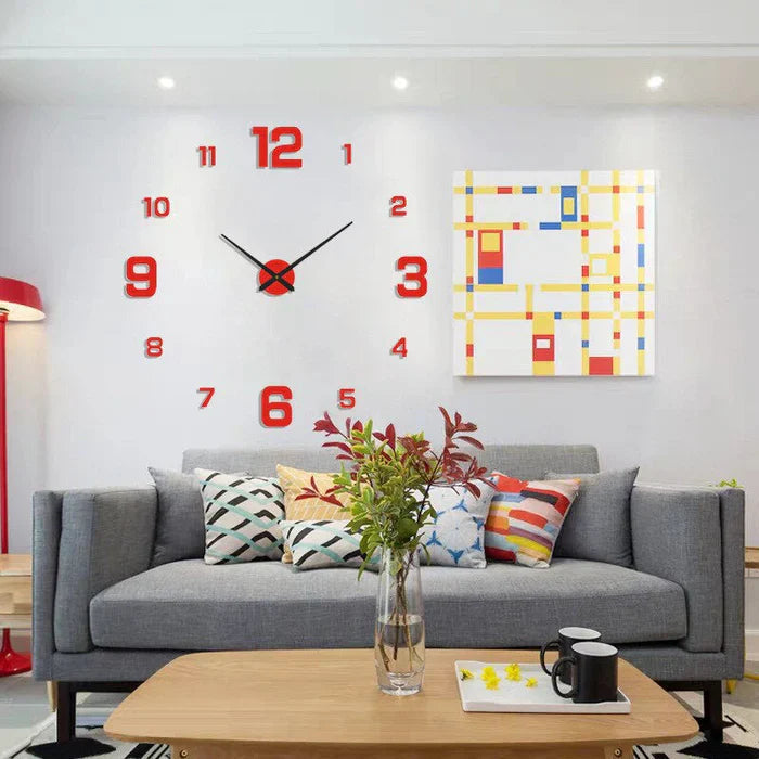 Oversized Acrylic Timepiece 35 Inches Red Whisper-Quiet Movement Decorative Statement Clock for Home Office Bedroom