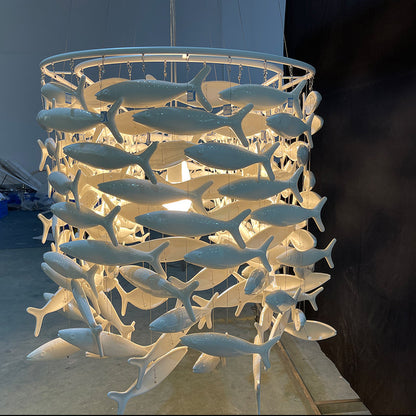 Ceramic Fish Sculpture Chandelier for Dining Room – Modern Coastal Pendant Light Fixture with Adjustable Hanging Height