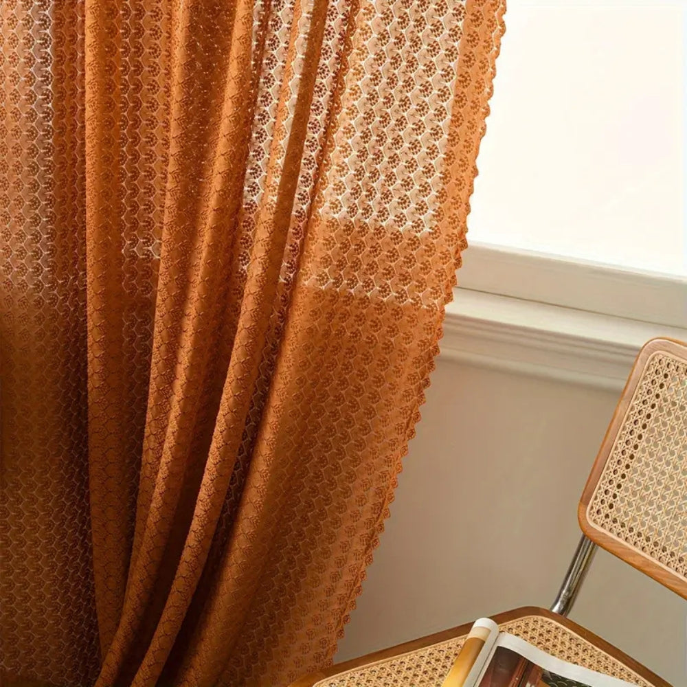 Handcrafted Mesh Window Panel Orange Bohemian Farmhouse Drape Rod Pocket Bedroom Living Room Dining Room Light Filtering Privacy