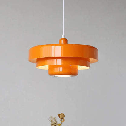 Layered Metal Ceiling Fixture 14-Inch Diameter Adjustable Cord Iron Shade for Kitchen Island Dining Table Home Office Retro Geometric Overhe