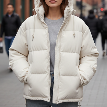 Hooded Puffer Jacket for Women – Water-Resistant Quilted Winter Coat with Side Pockets for Everyday Wear, Travel & Outdoor Activities