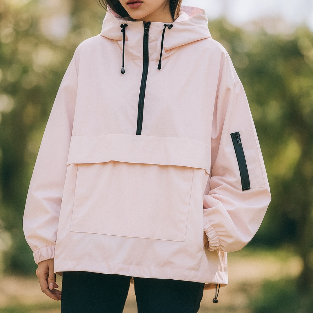 Weatherproof Half-Zip Windbreaker Jacket with Hood – Lightweight Water-Resistant Pullover for Men & Women