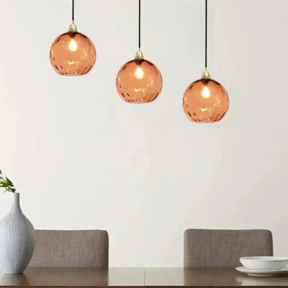 Textured Glass Globe Hanging Light 7.9 Inch Dining Room Island Fixture Adjustable Height Modern Sphere Pendant Minimalist Ceiling Lamp for K