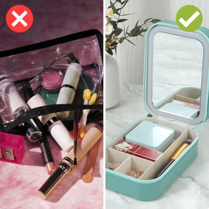 Lighted Makeup Travel Case with LED Mirror & Organizer Compartments for Beauty Products, Cosmetics Storage, On-the-Go Touch-Up Kit