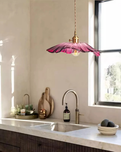 Glass Pendant Light with Brass Socket and Organic Petal Shape for Dining Room and Living Space
