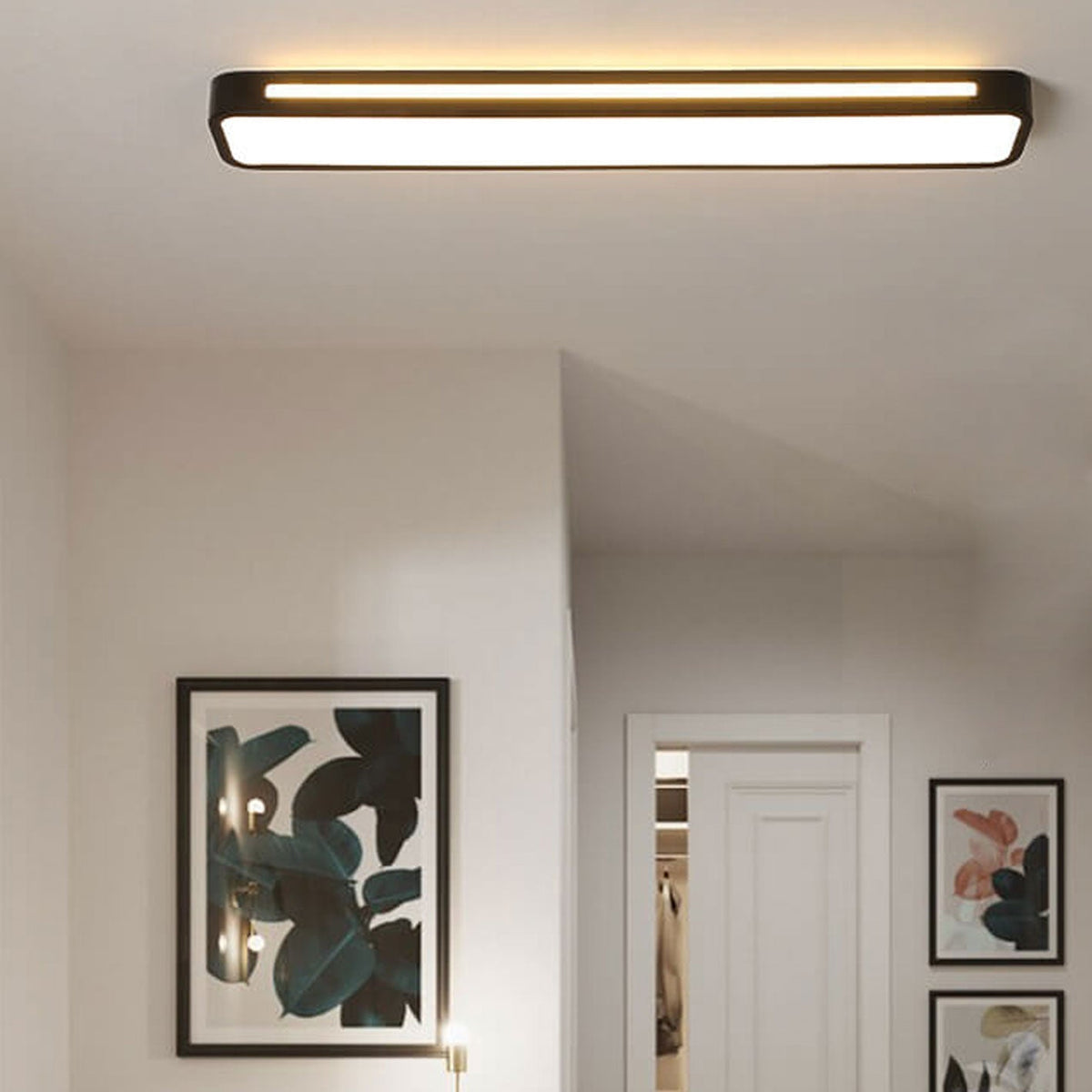 Low-Profile LED Flush Mount Ceiling Light 19 in Black White Acrylic for Bedroom Hallway Living Room Modern Hardwired Fixture