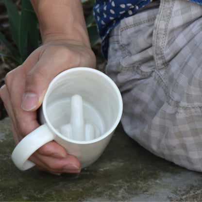 Novelty Coffee Mug with Raised Finger Handle White Ceramic 12 oz for Home Office Kitchen