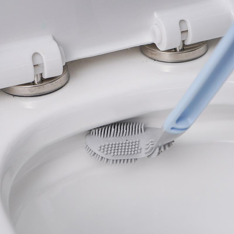 Long-Handle Toilet Brush with Triangular Head for Deep Bowl Cleaning – Wall-Mount Holder Included – Scratch-Free TPR Bristles for Bathroom
