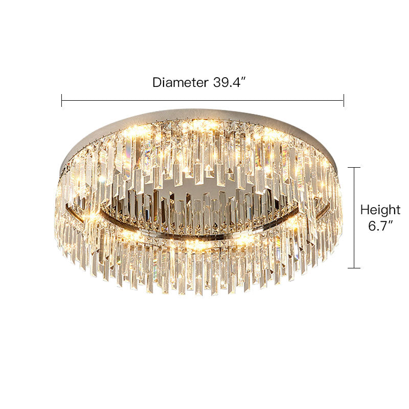 Flush Mount LED Chandelier with Crystal Accents – Chrome Stainless Steel Round Fixture for Bedroom, Dining Room, Kitchen & Hotel – Dimmable