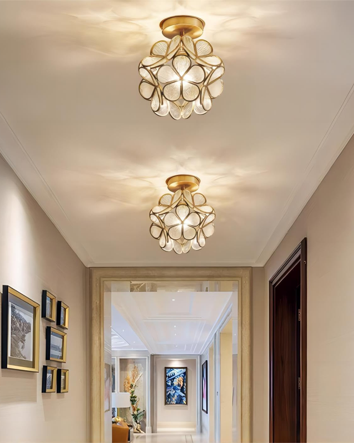 Floral Flush Mount LED Light Fixture 8-Inch Gold Accent Acrylic Ceiling Lamp for Bedroom Hallway Entryway Small Rooms Modern Classic Decor I