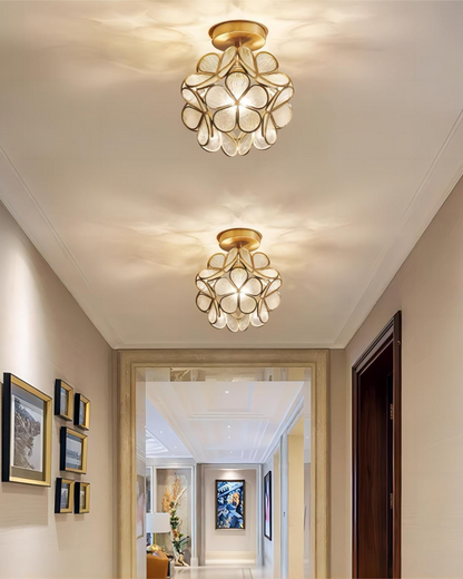 Floral Flush Mount LED Light Fixture 8-Inch Gold Accent Acrylic Ceiling Lamp for Bedroom Hallway Entryway Small Rooms Modern Classic Decor I