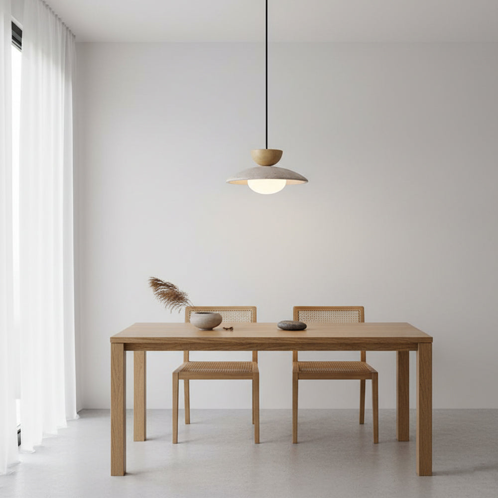 Travertine Glass Hanging Light Fixture with Wood Accent for Kitchen Island Dining Room Overhead Suspension Lamp Adjustable Cord Ceiling Moun