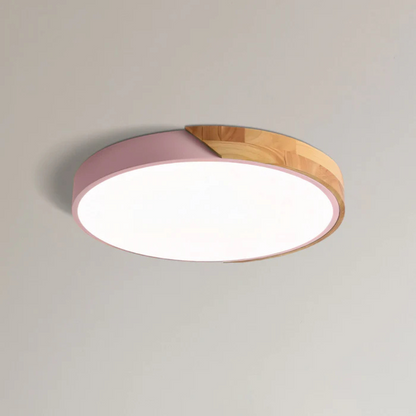 Round Wood & Acrylic LED Ceiling Light – Scandinavian Flush Mount for Bedroom, Living Room & Hallway