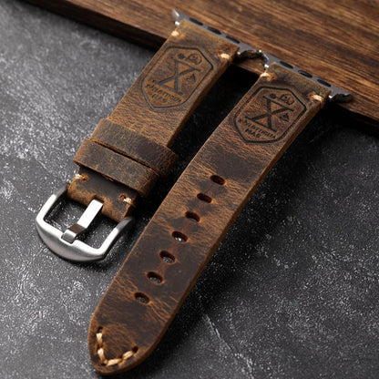 Vintage Full-Grain Leather Apple Watch Band | Handcrafted Strap with Patina Finish for 40mm 41mm 42mm 44mm 45mm 49mm | Classic Buckle Design