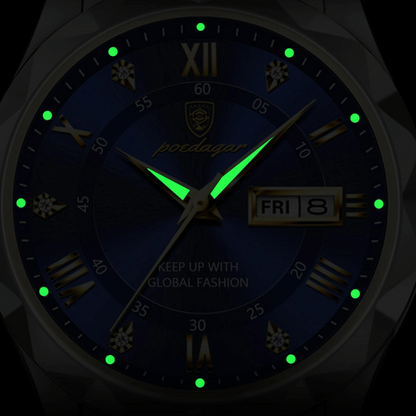 Stainless Steel Men's Watch with Luminous Dial & Date Display