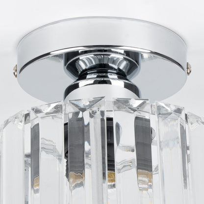 Square Brass Ceiling Light with Crystal Glass Cover – Modern Flush Mount Fixture for Bedroom, Hallway, Living Room & Home Office – E27