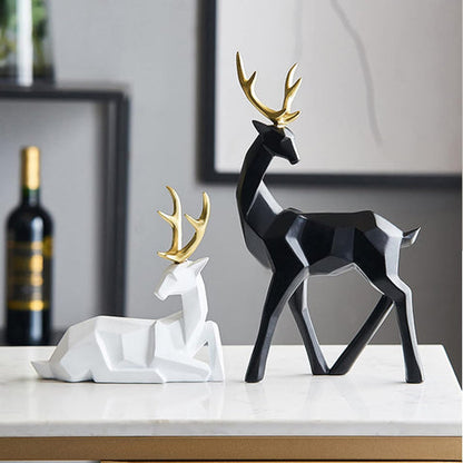 Glimmer Deer Figurine - Modern Geometric Design, High-Quality Resin