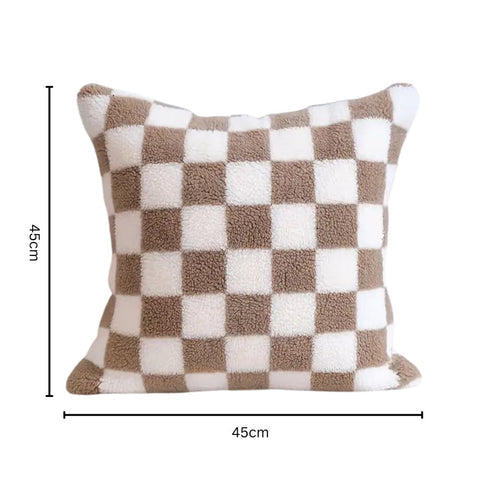 Flora Cushion Cover - Plush Faux Fur, Checkered Design for Sofa