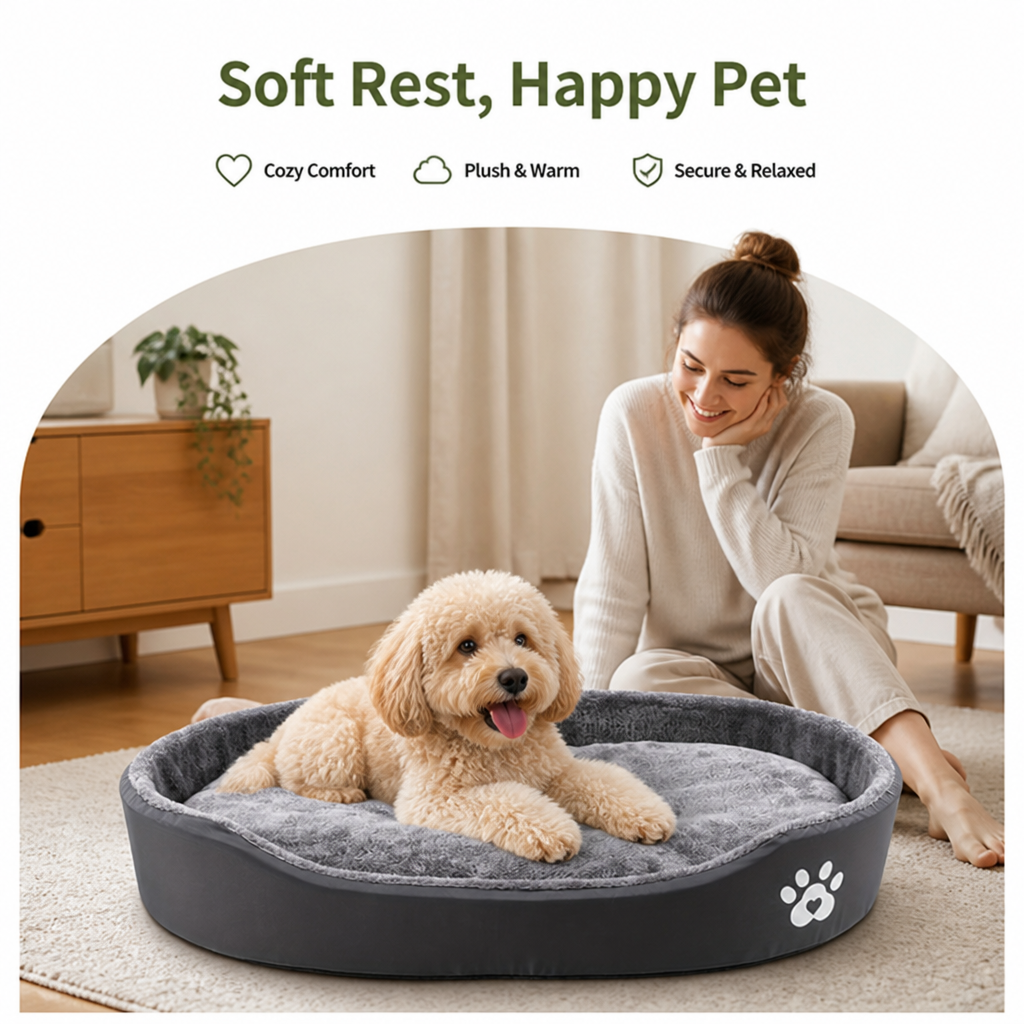 Ortekor Short-Plush Polyester Oval Dog Bed