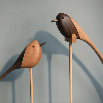 Handcrafted Wooden Bird Sculptures Set of 2 Decorative Figurines Modern Redwood Accent Pieces for Living Room Bedroom Office Mantel
