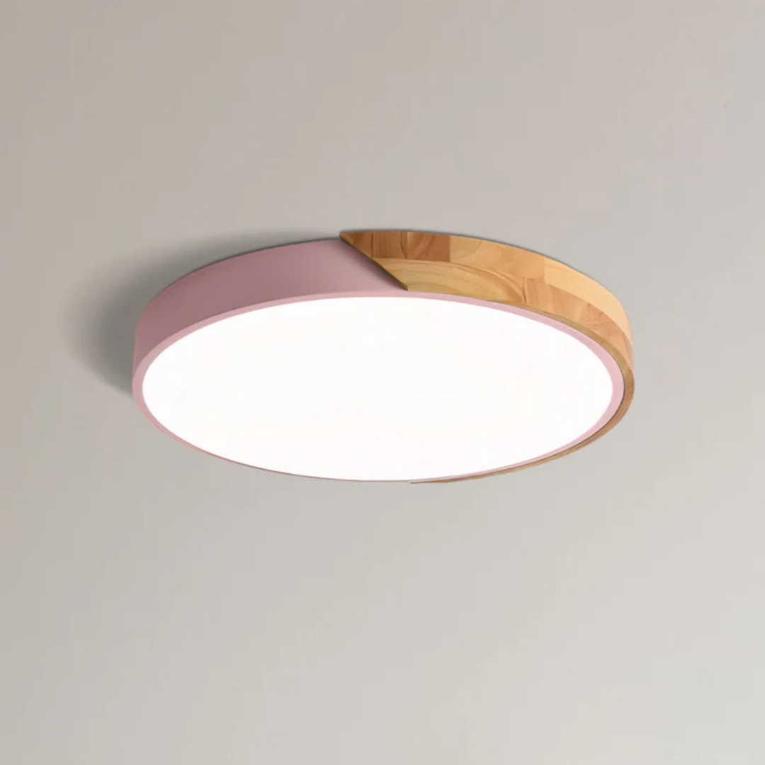 Round Wood Ceiling Light Fixture | Modern Scandinavian LED Flush Mount for Bedroom Living Room Kitchen