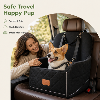 Ortekor Plush Memory Foam Dog Car Seat (3 Clip-On Safety Leashes)
