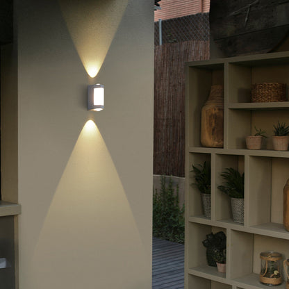 Cylindrical Outdoor Wall Sconce Up Down Light 10W LED Weatherproof Porch Facade Fixture Black White for Entryway Garden Patio Pathway Modern