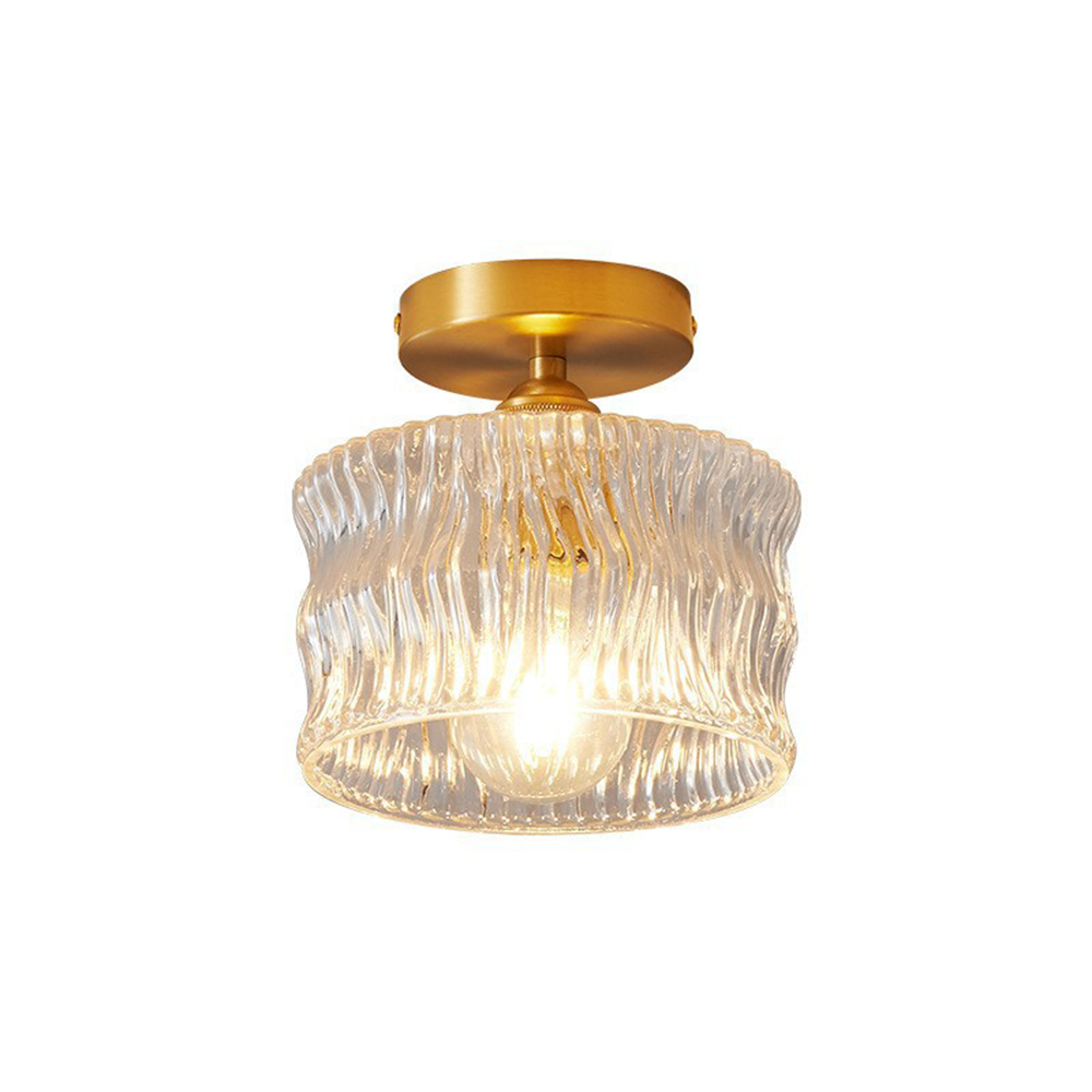 Semi-Flush Overhead Lamp with Textured Glass Dome and Brass-Tone Hardware for Low-Profile Entryways & Bedrooms