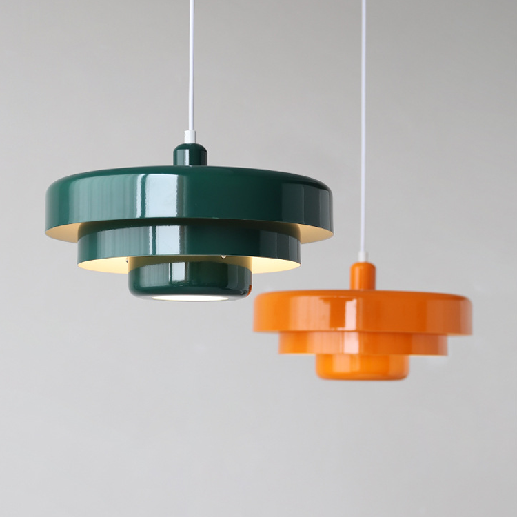 Round Metal Pendant Light 14-Inch Industrial Farmhouse Ceiling Fixture for Kitchen Island Dining Room Bedroom E26 Socket Green Orange