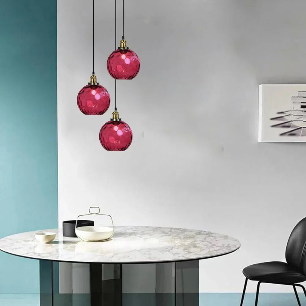 Textured Glass Globe Hanging Light 7.9 Inch Dining Room Island Fixture Adjustable Height Modern Sphere Pendant Minimalist Ceiling Lamp for K