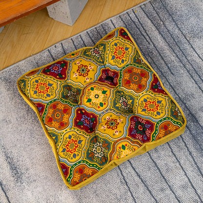 Mira Tie-Strap Cushion - Microfiber Blend, Boho Patchwork Design