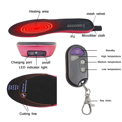 Rechargeable Heated Insoles with 3 Temperature Settings for Winter | Battery-Powered Foot Warmers for Men & Women | USB-Charged Heat