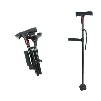 Quad-Base Folding Walking Cane with LED Light & Alarm for Stability, Balance Support & Mobility Aid