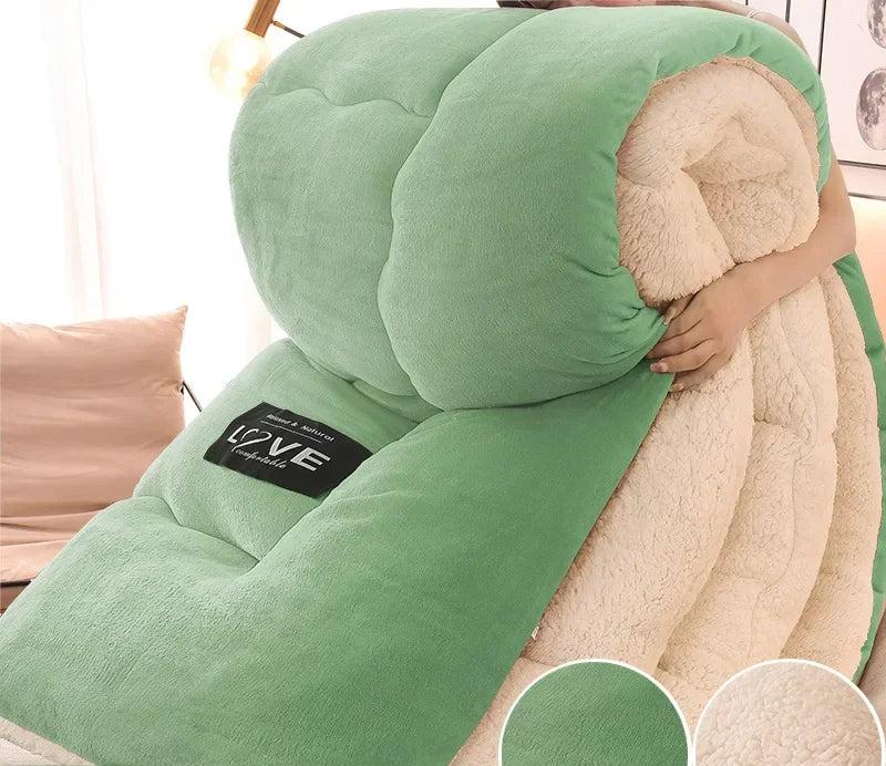 Plush Flannel Winter Comforter with Wool Fill – Extra Warm Quilted Bedding for Cold Nights