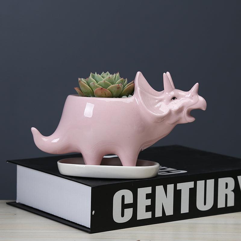 Adorable Dino Succulent Planter Pot with Drainage Tray